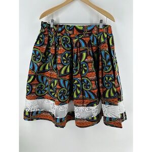 Handmade African Print Skirt Women's Boho Ankara‎ Wax Lace Hem Small/Medium DD17